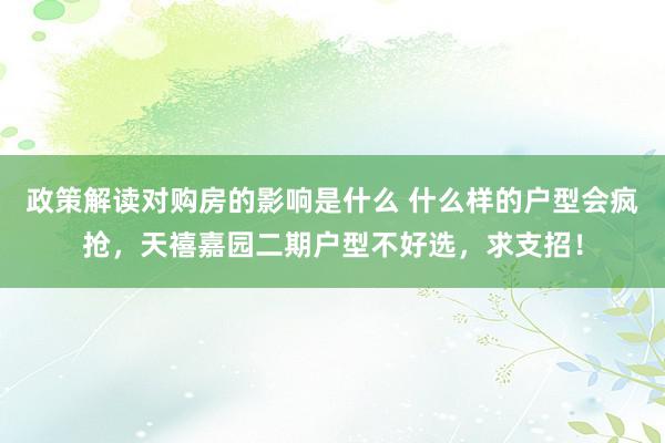 政策解读对购房的影响是什么 什么样的户型会疯抢，天禧嘉园二期户型不好选，求支招！