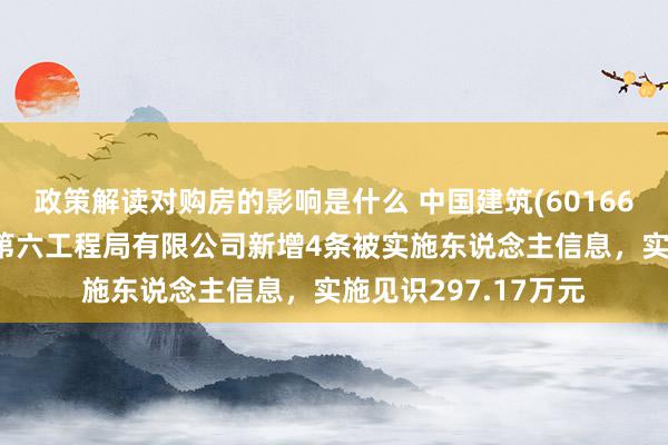 政策解读对购房的影响是什么 中国建筑(601668)控股的中国建筑第六工程局有限公司新增4条被实施东说念主信息，实施见识297.17万元