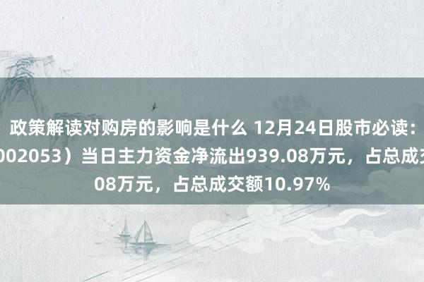 政策解读对购房的影响是什么 12月24日股市必读：云南能投（002053）当日主力资金净流出939.08万元，占总成交额10.97%