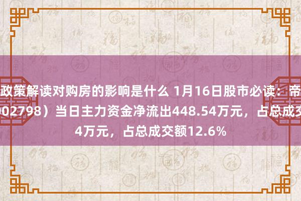 政策解读对购房的影响是什么 1月16日股市必读：帝欧家居（002798）当日主力资金净流出448.54万元，占总成交额12.6%