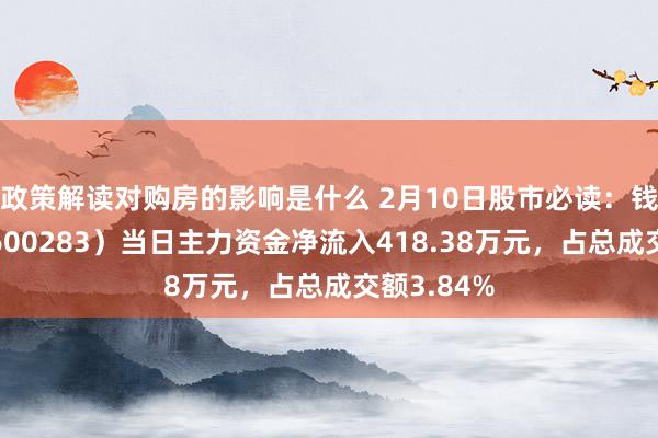 政策解读对购房的影响是什么 2月10日股市必读：钱江水利（600283）当日主力资金净流入418.38万元，占总成交额3.84%