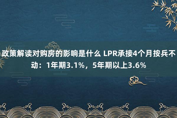 政策解读对购房的影响是什么 LPR承接4个月按兵不动：1年期3.1%，5年期以上3.6%